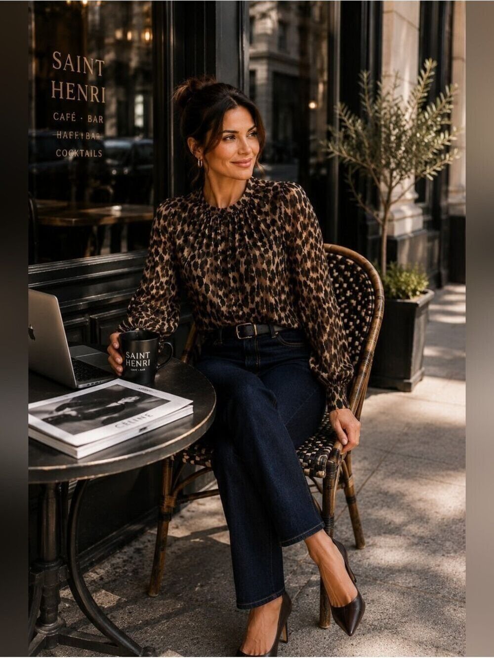Banana Republic Leopard Print Blouse Medium Quiet Luxury Office Chic Top